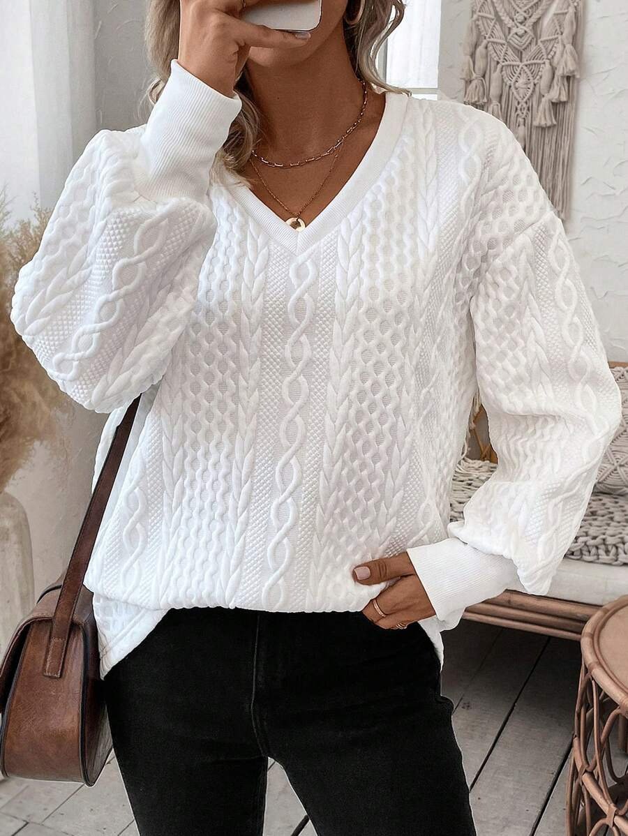 Jersey V Neck Casual Sweatshirt