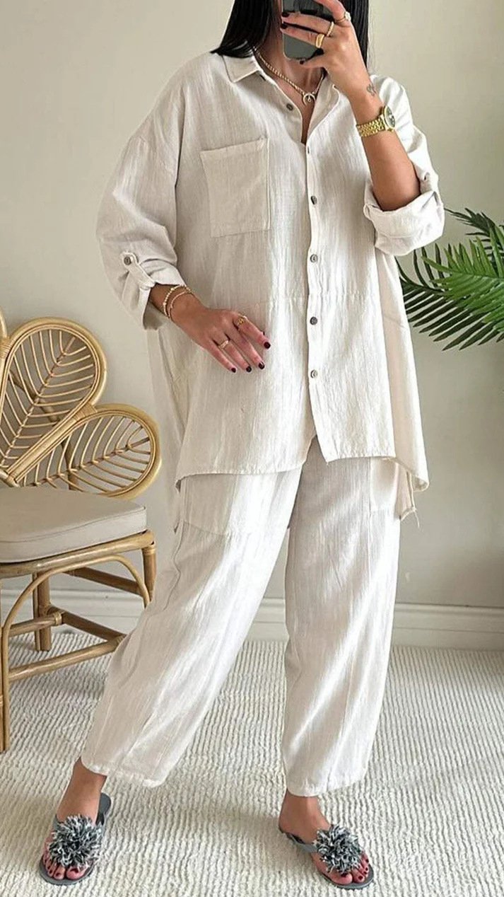 Cotton And Linen Casual Two-Piece Set