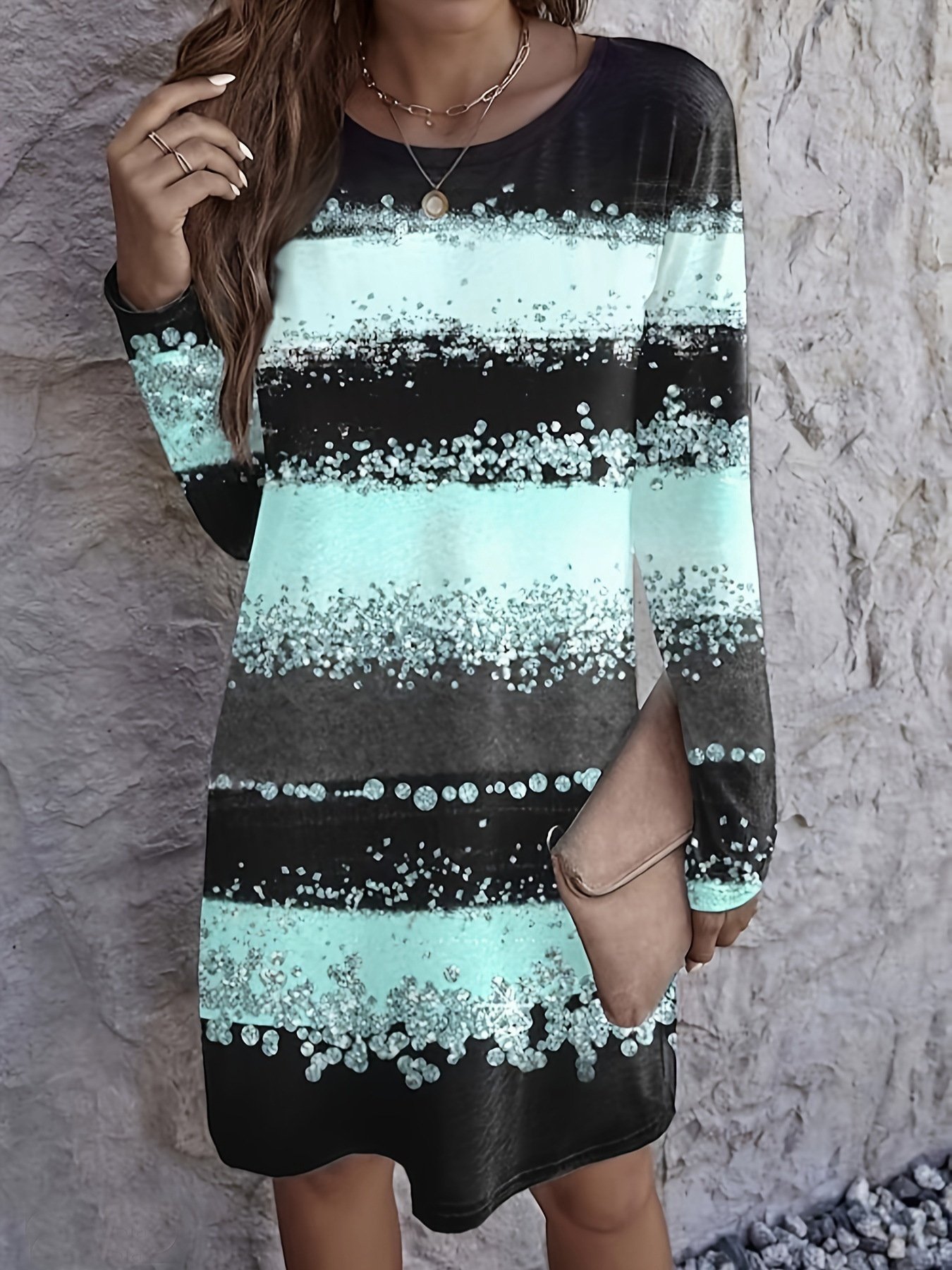 Casual Jersey Crew Neck Dress With No