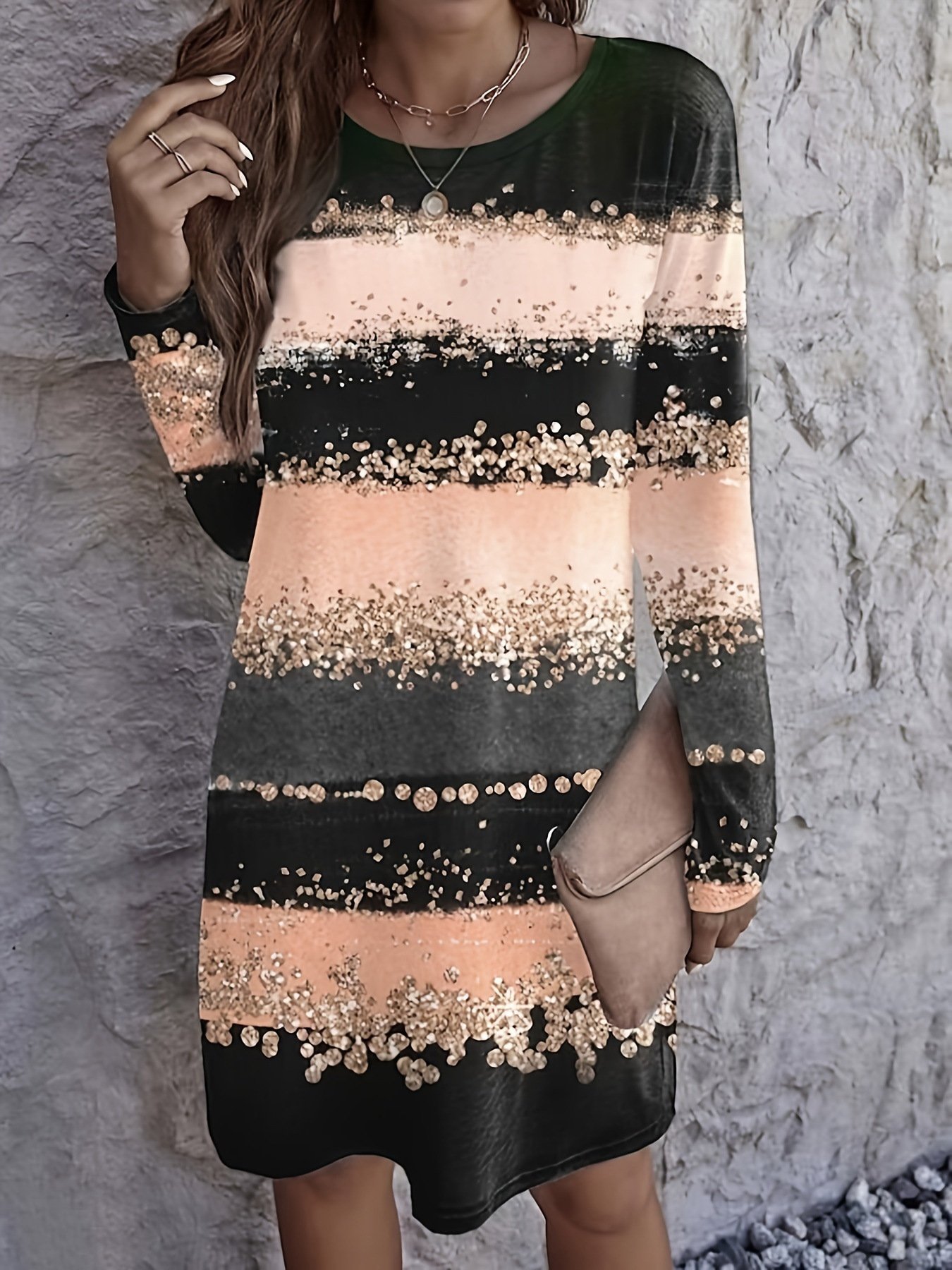 Casual Jersey Crew Neck Dress With No