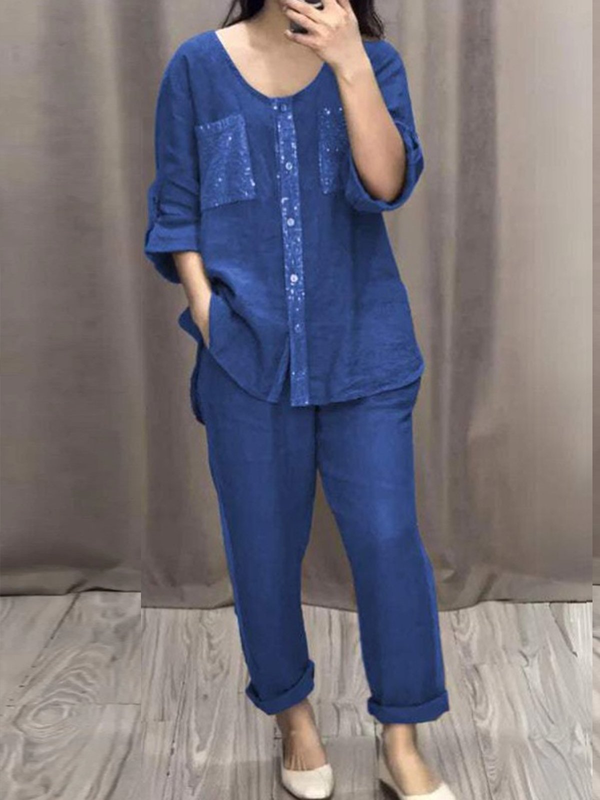 Casual V Neck Two-Piece Set