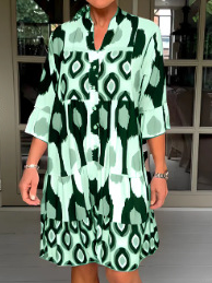 Casual Stand Collar Color Block Dress With No