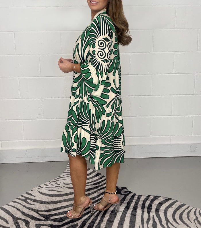 Stand Collar Casual Abstract Regular Fit Dress With No