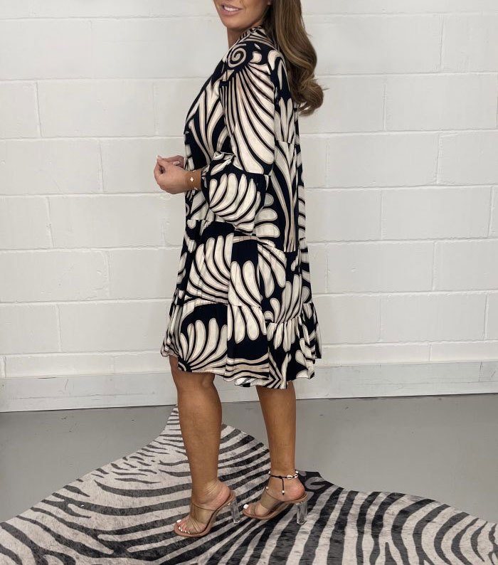Stand Collar Casual Abstract Regular Fit Dress With No