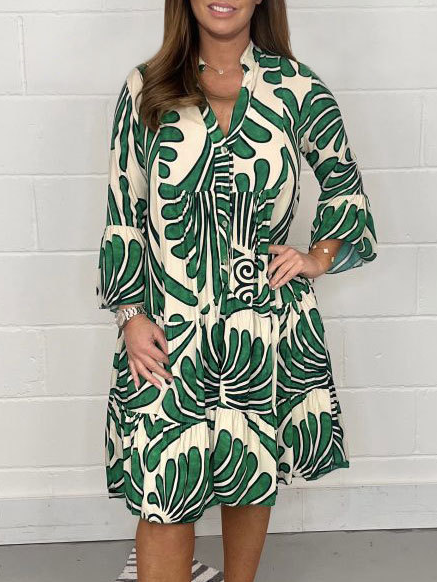 Stand Collar Casual Abstract Regular Fit Dress With No