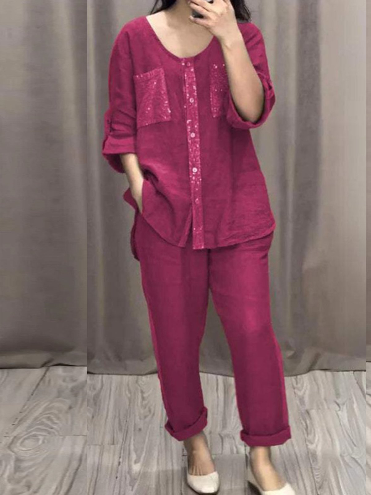 Casual V Neck Two-Piece Set