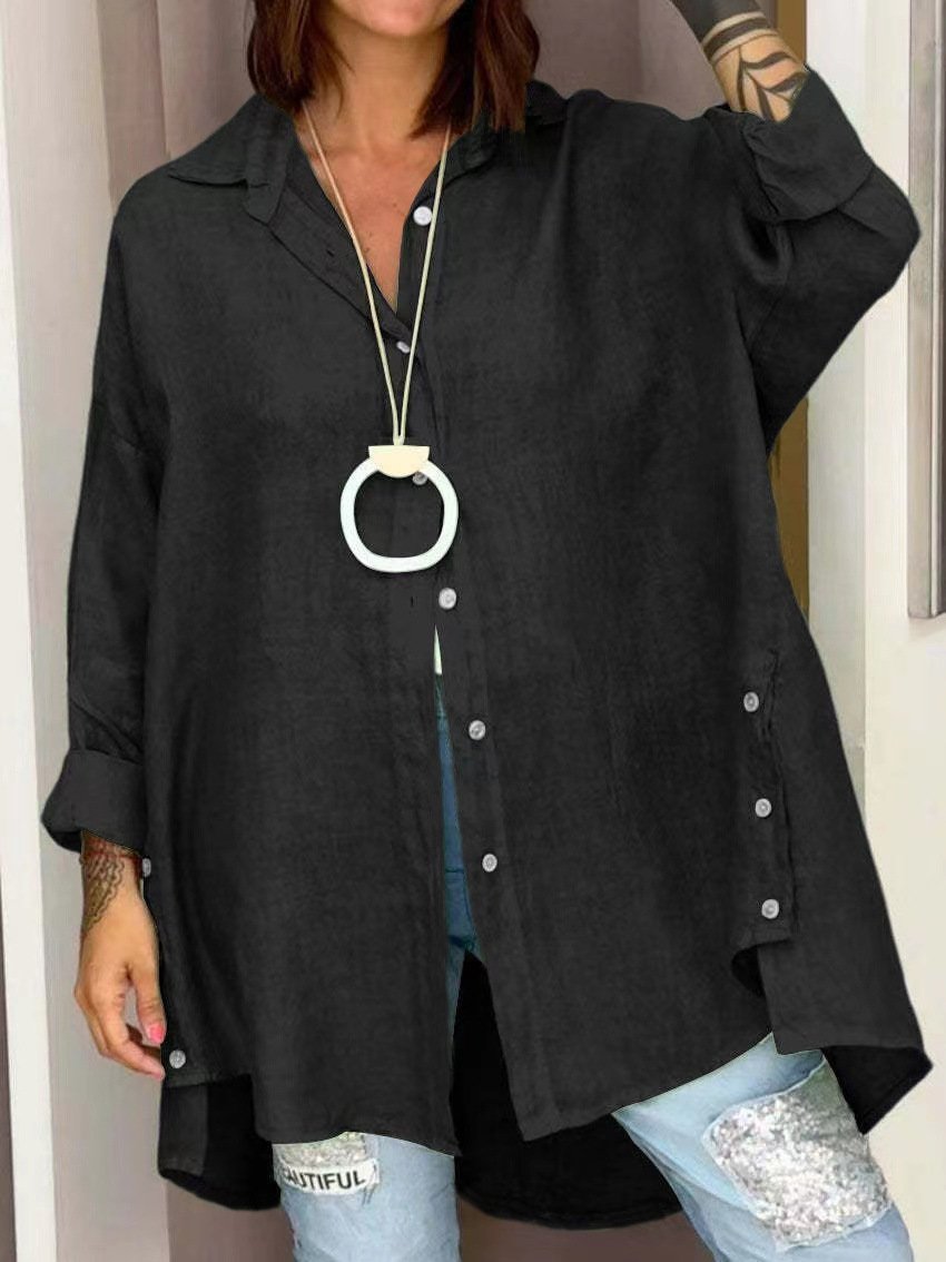 Loose Plain Casual Cotton Shirt