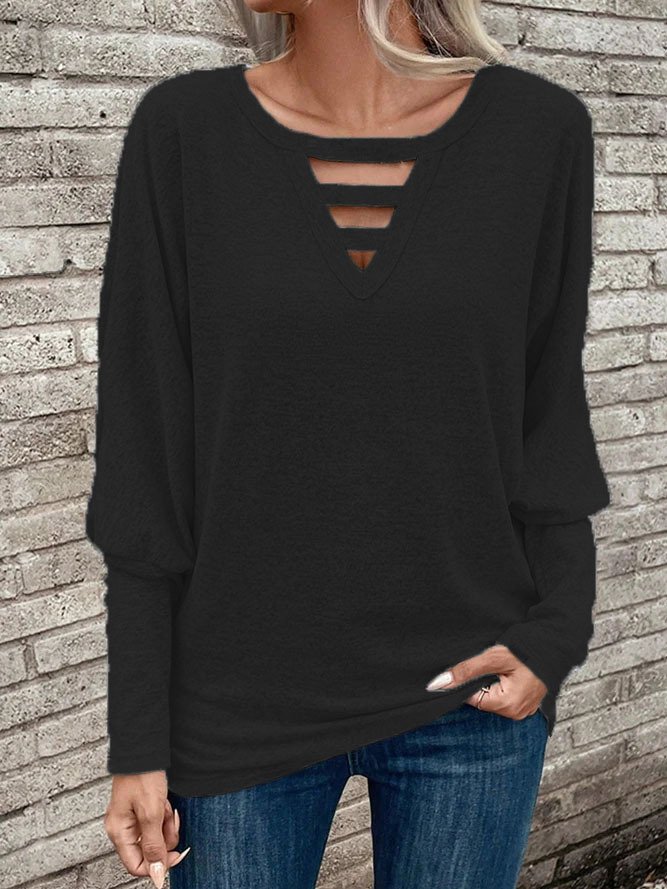 Crew Neck Casual Plain Jersey Blouse