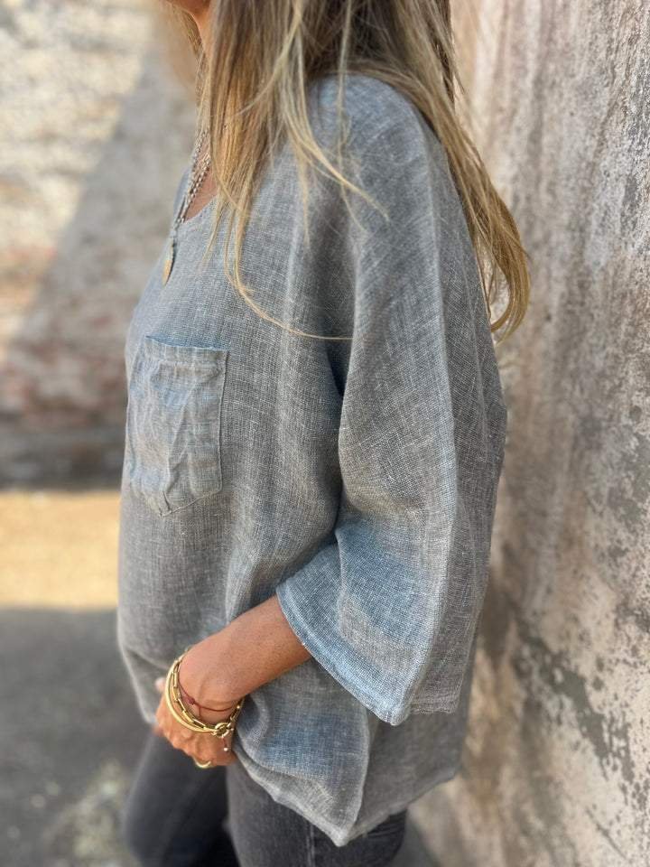 Casual Plain Cotton And Linen Blouse