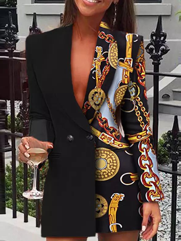Casual Abstract Glitter Loose Blazer