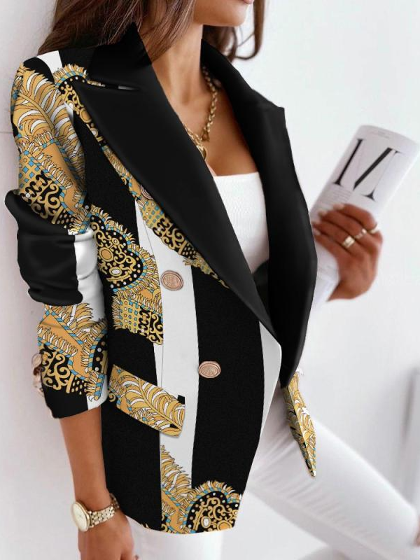 Casual Lapel Collar Color Block Blazer