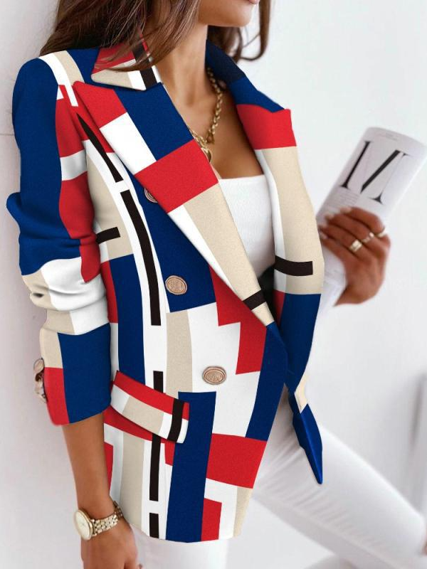 Casual Lapel Collar Color Block Blazer