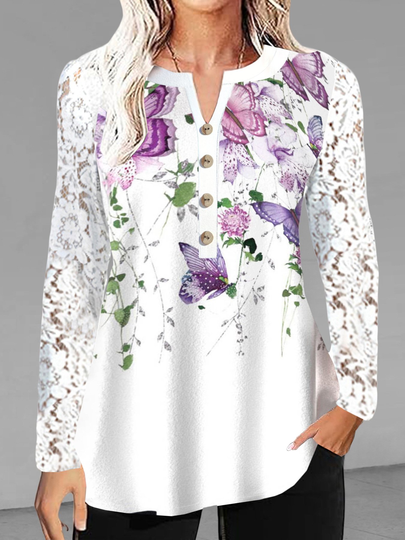 Casual V Neck Lace Blouse