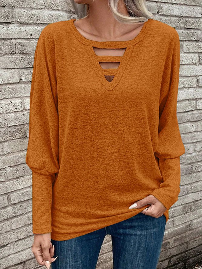 Crew Neck Casual Plain Jersey Blouse