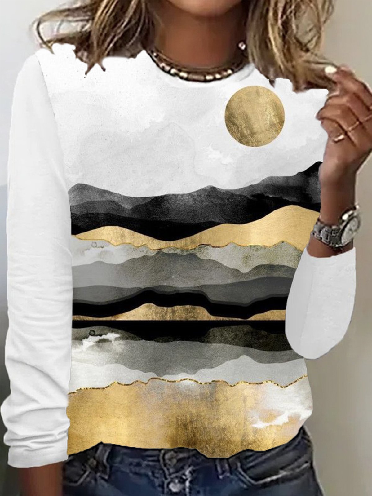 Casual Jersey Landscape Painting T-Shirt