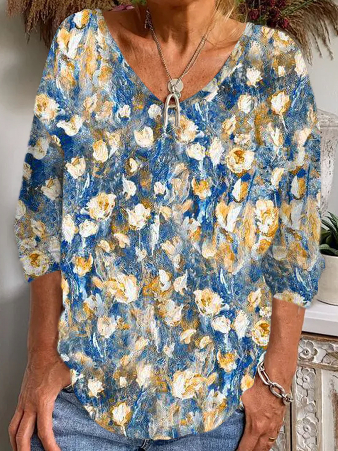 Jersey Floral Casual Loose T-Shirt