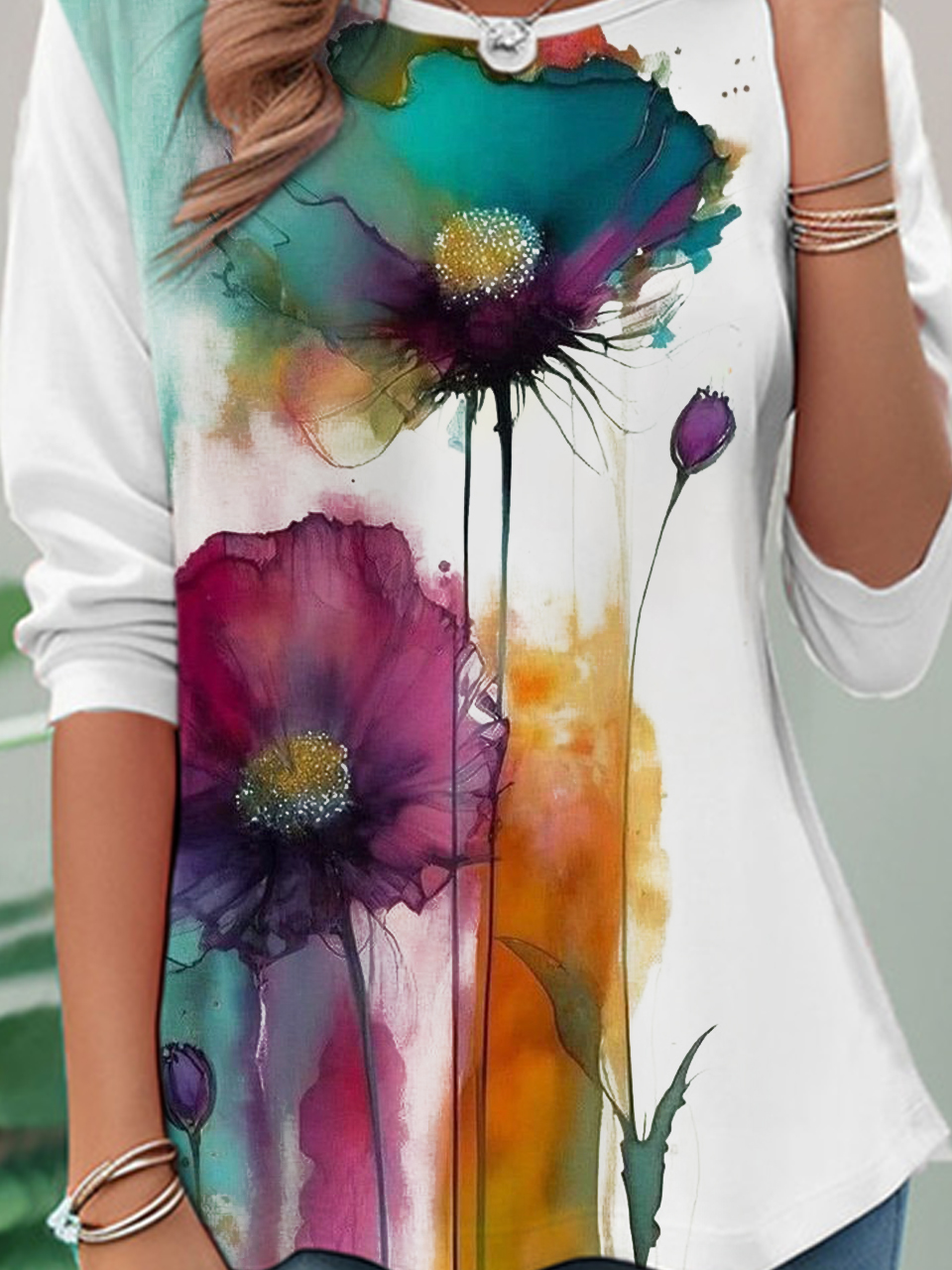 Floral Casual Jersey Crew Neck T-Shirt