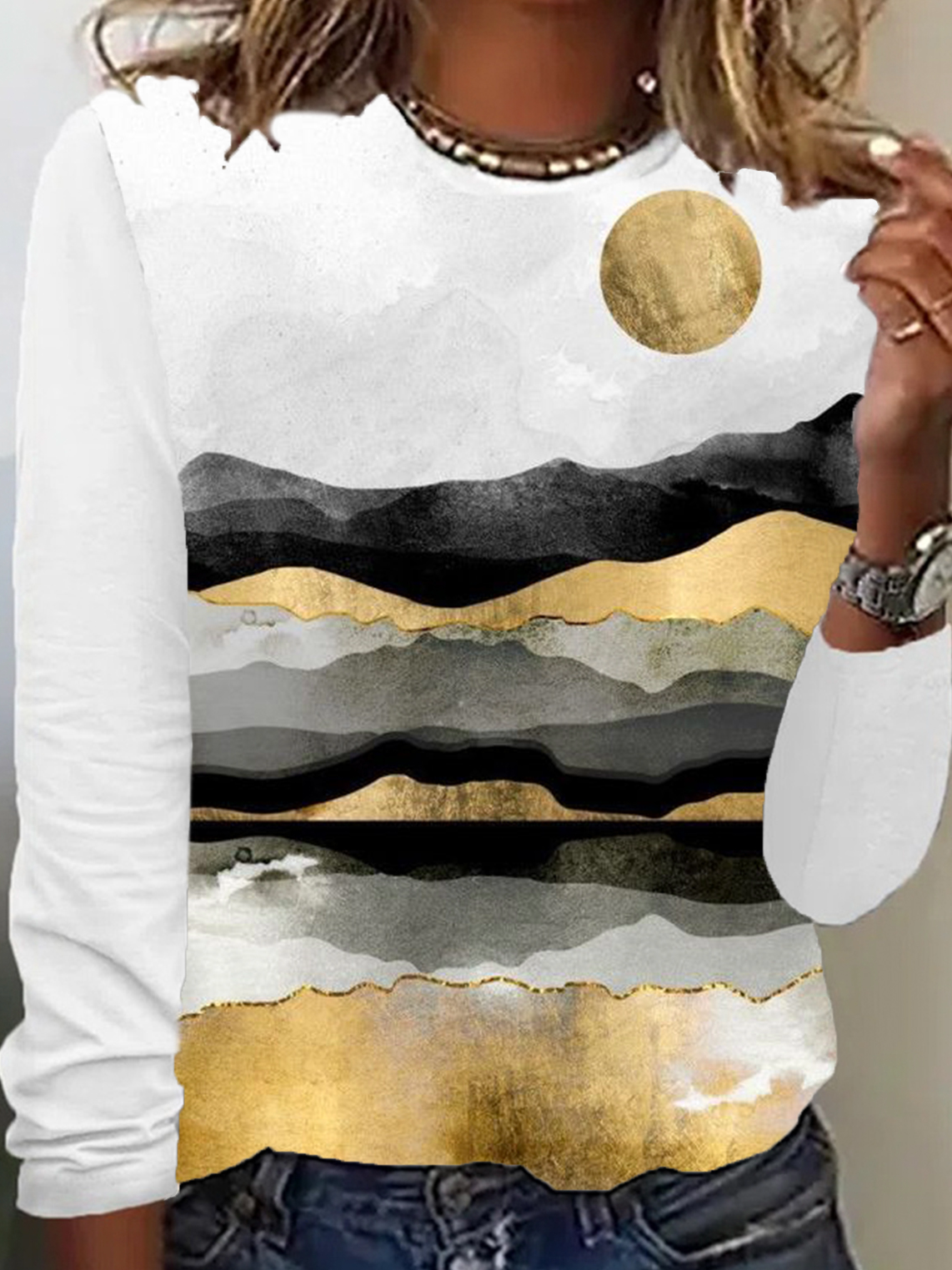 Casual Jersey Landscape Painting T-Shirt