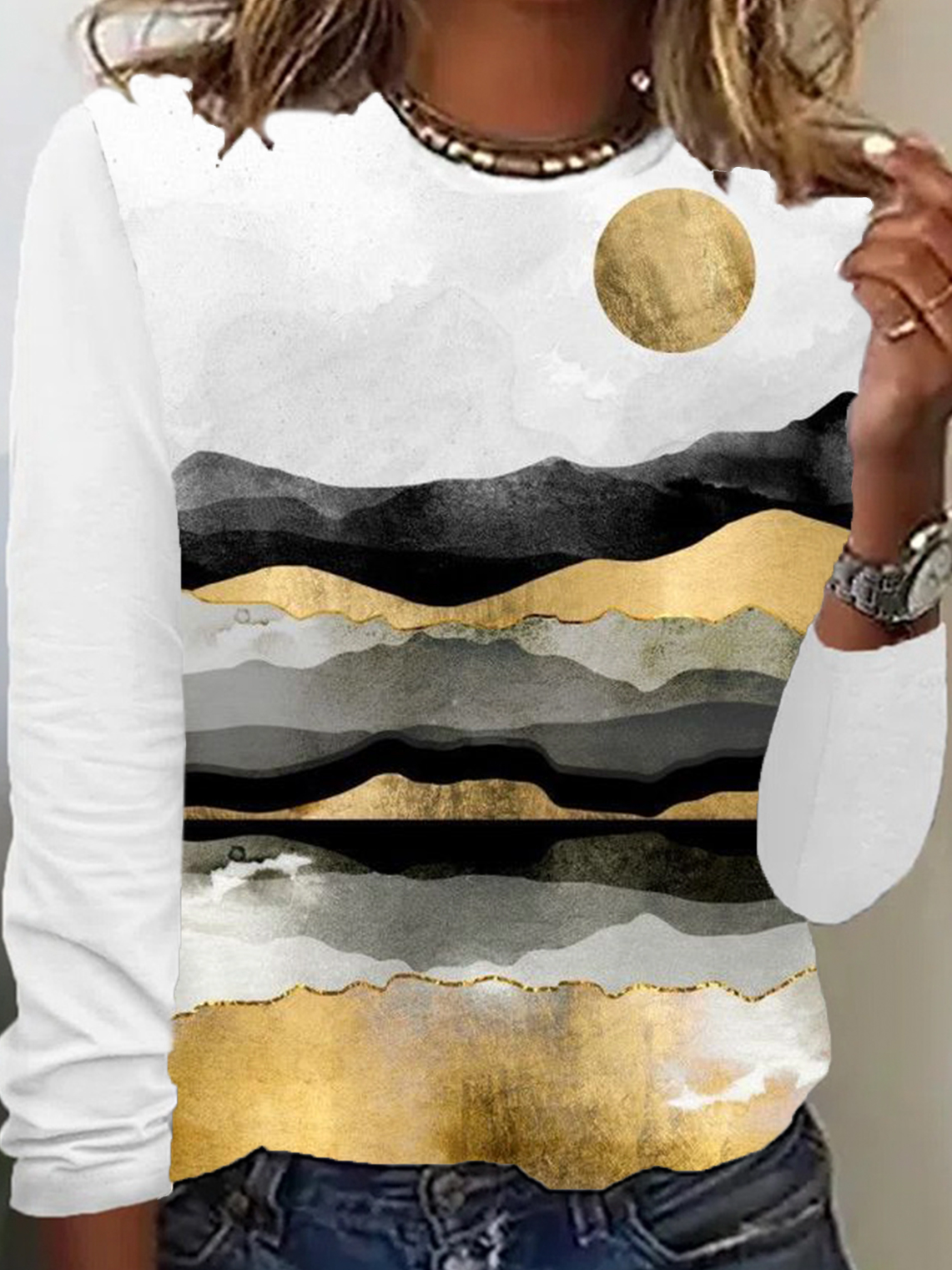 Casual Jersey Landscape Painting T-Shirt