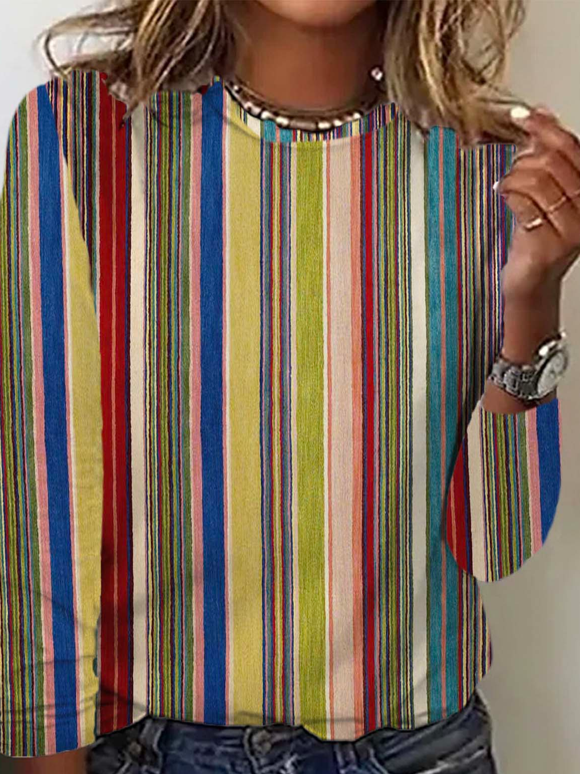 Striped Casual Loose  Ethnic T-Shirt