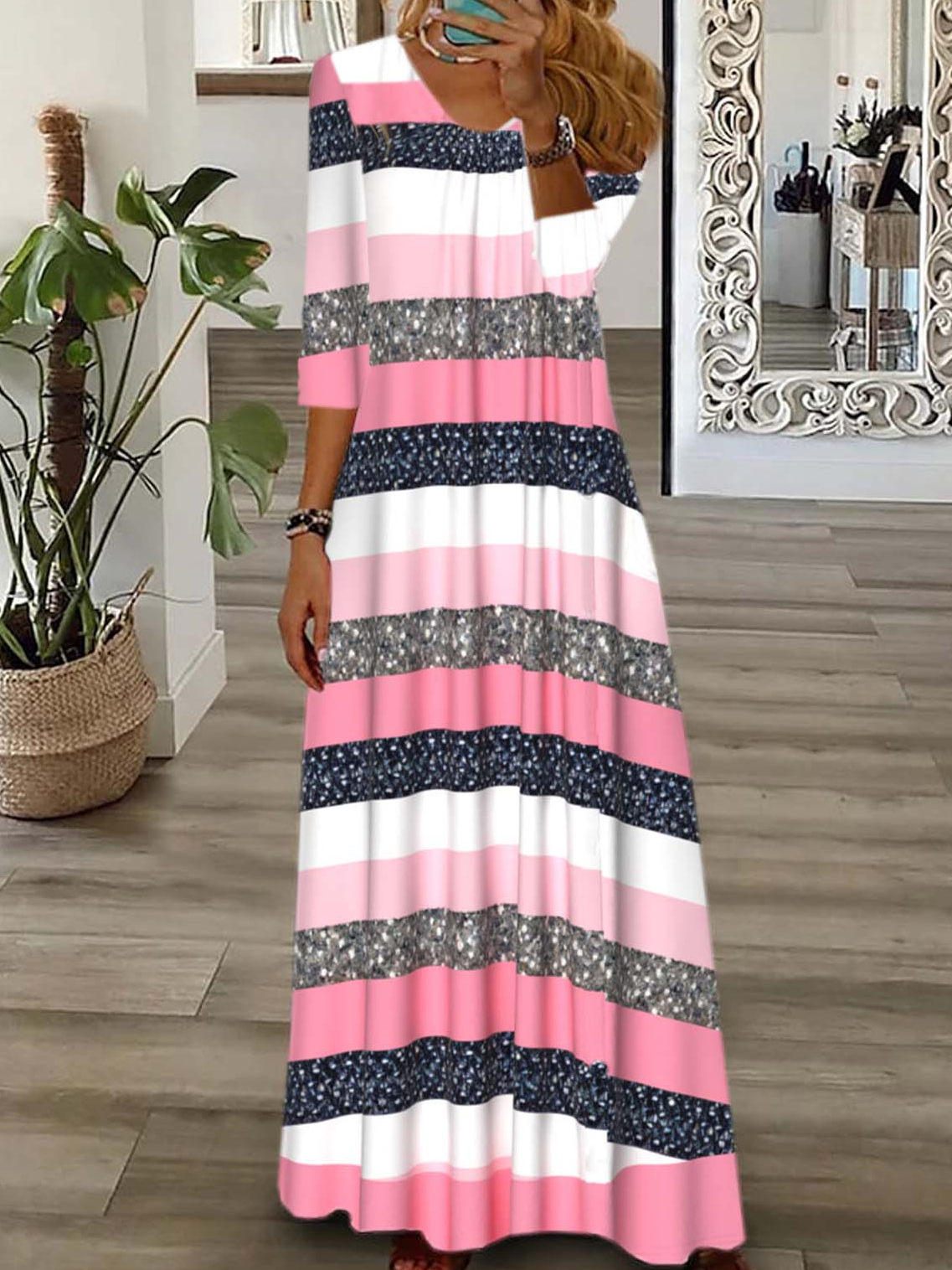 Striped Casual Regular Fit Dress With No
