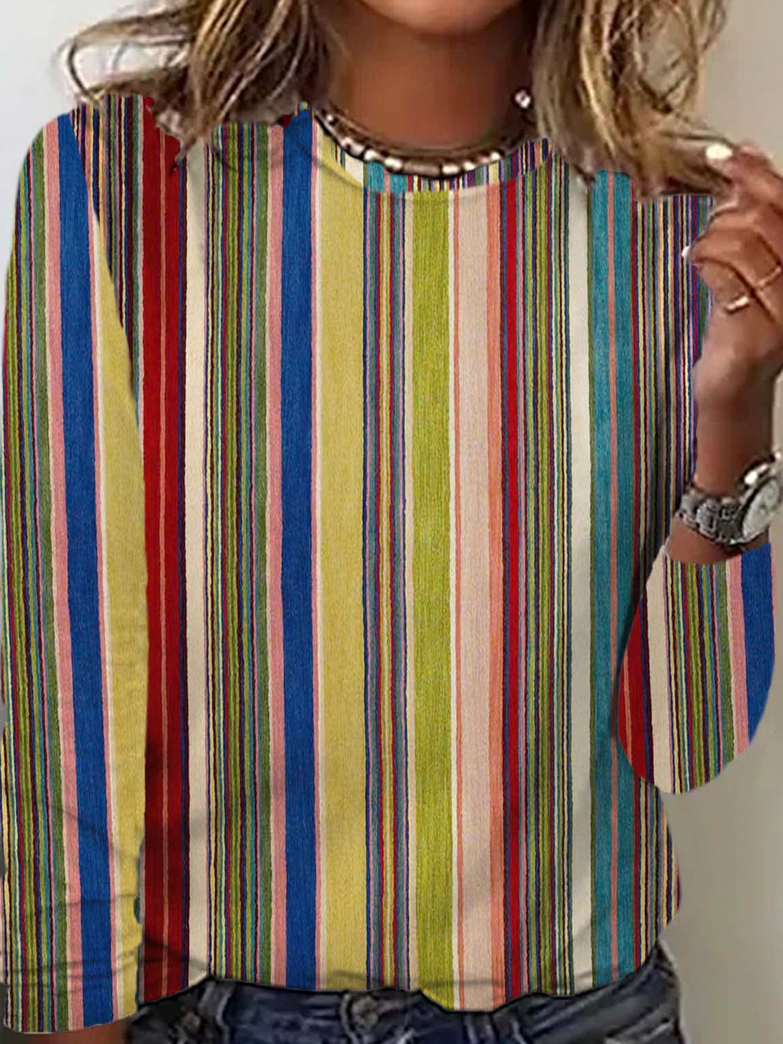 Striped Casual Loose  Ethnic T-Shirt