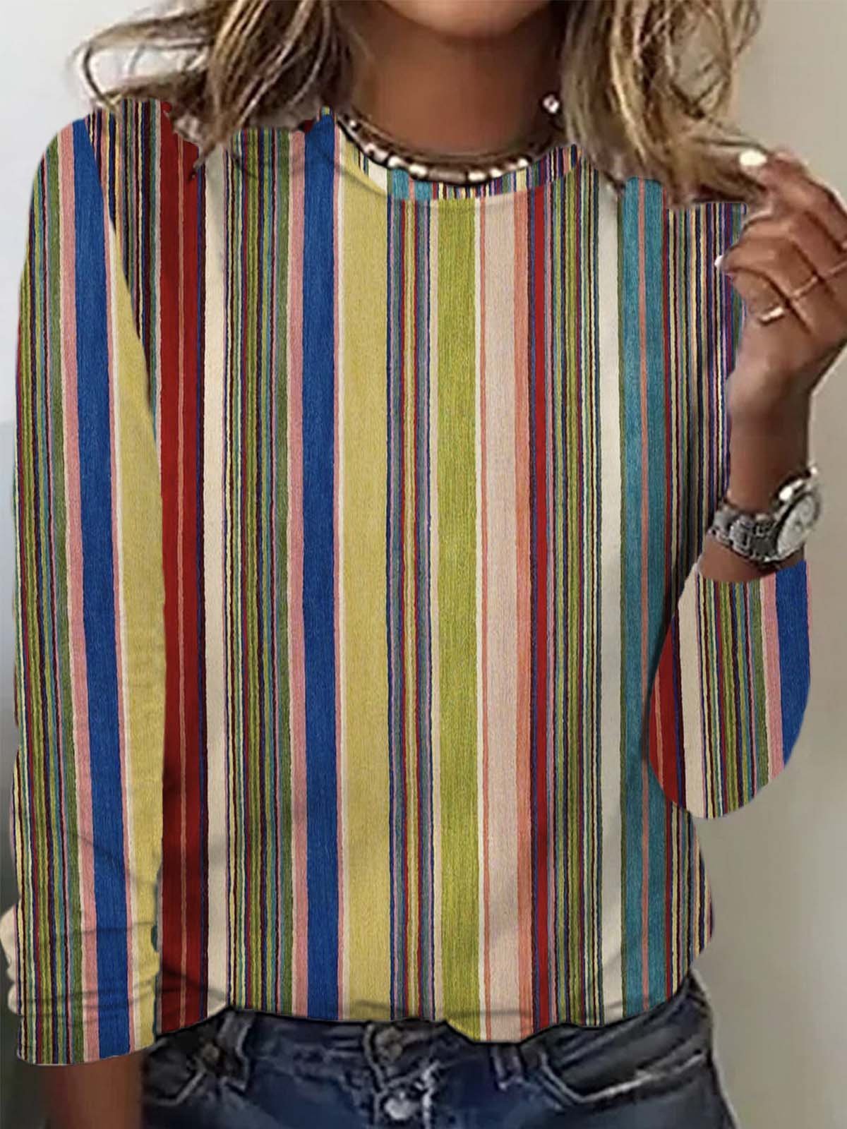 Striped Casual Loose  Ethnic T-Shirt