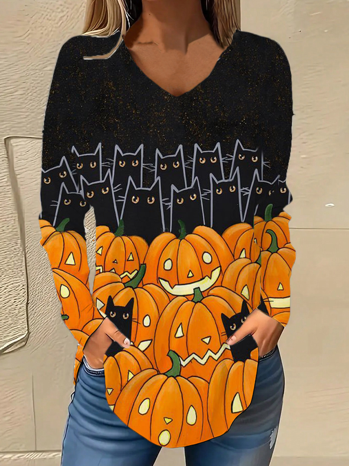 V Neck Halloween Loose Casual Blouse