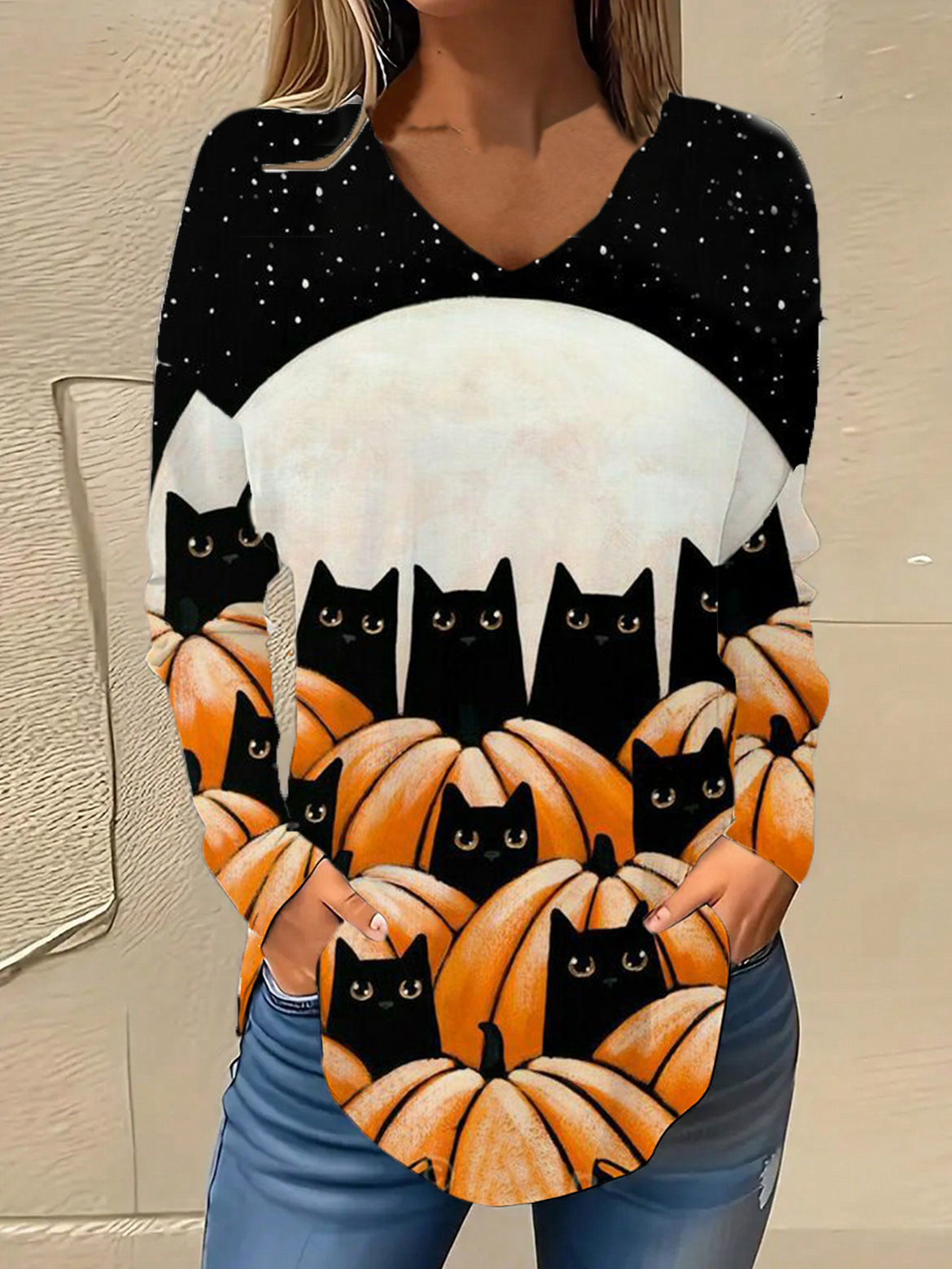 Casual Loose Halloween V Neck Blouse