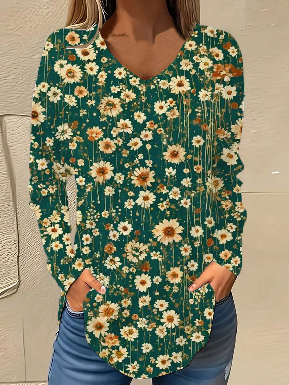Casual V Neck Floral Early Autumn Blouse