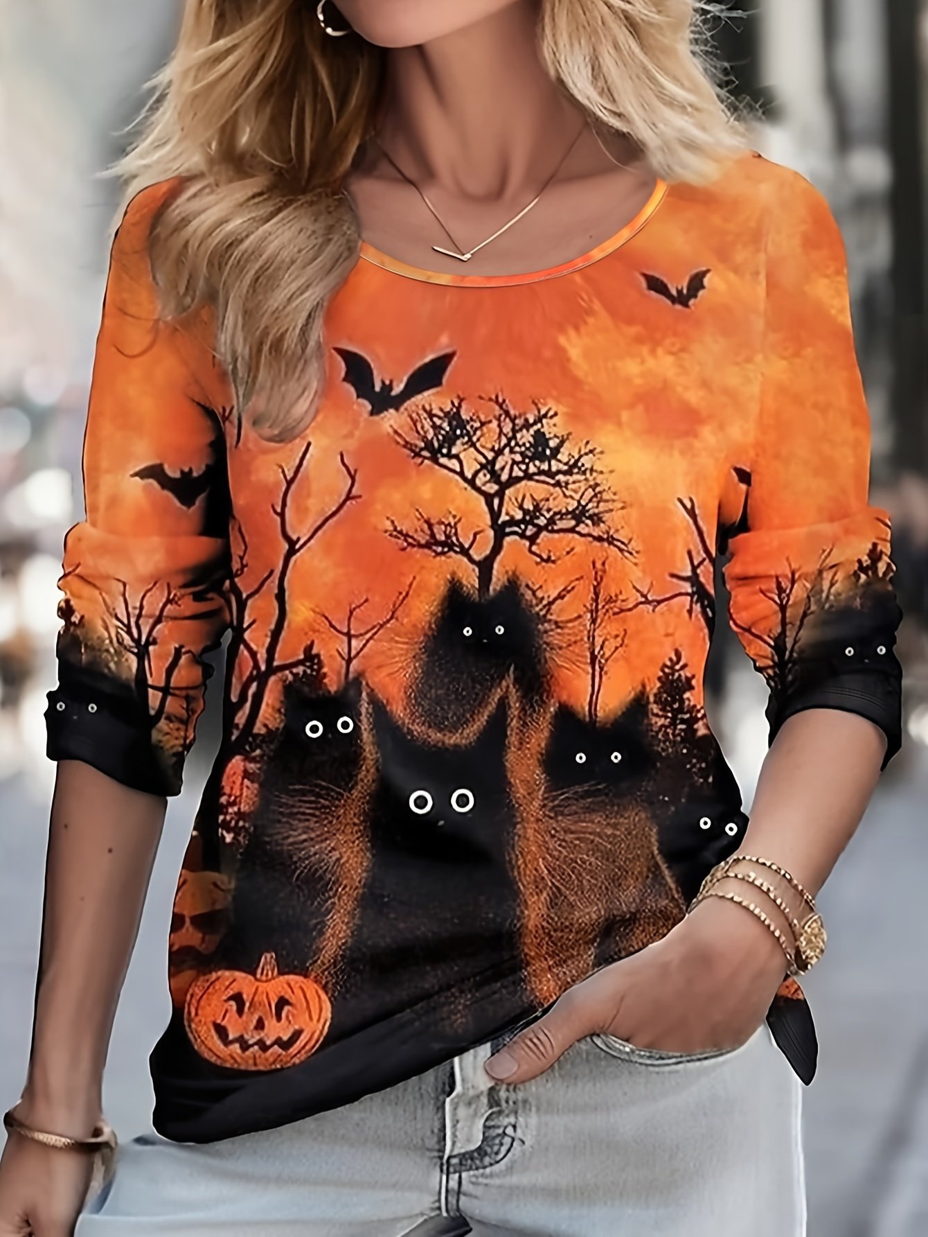 Casual Crew Neck T-Shirt Halloween