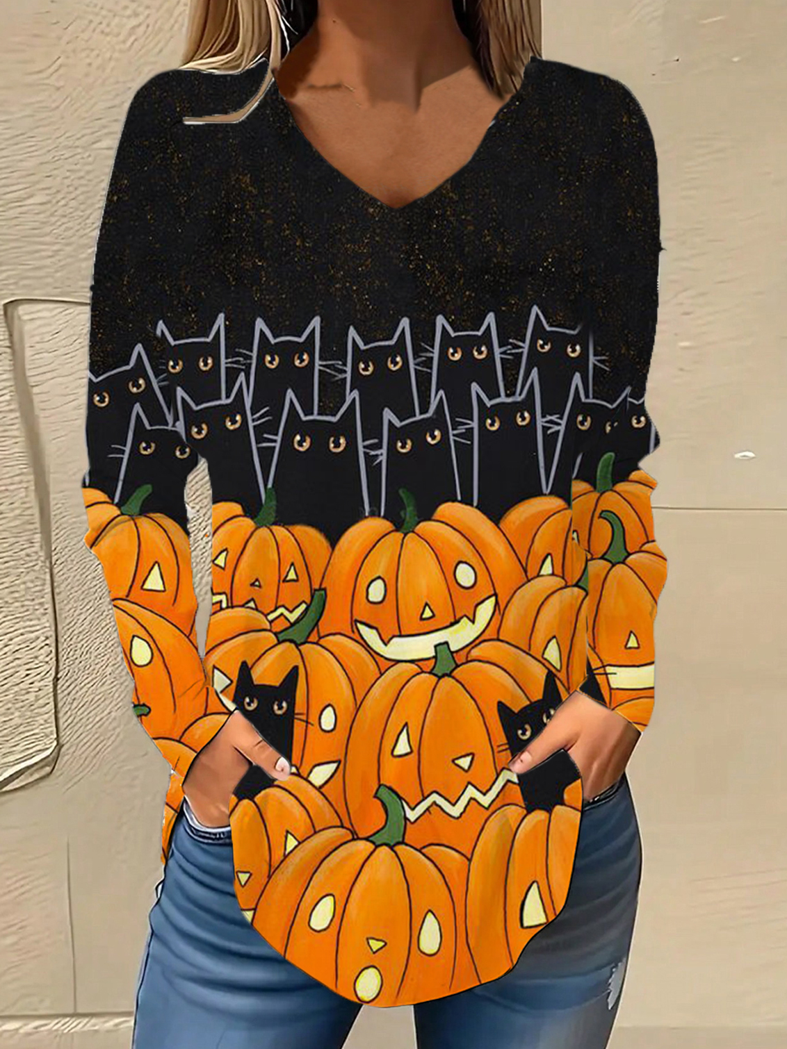 V Neck Halloween Loose Casual Blouse