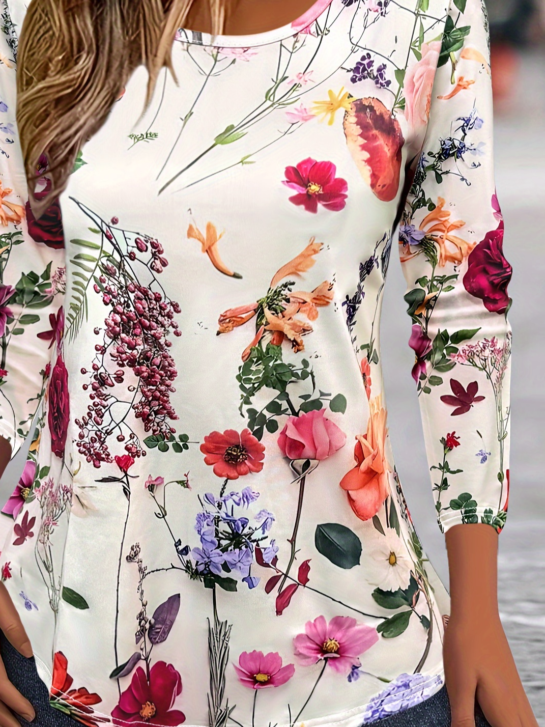 Crew Neck Loose Casual Floral T-Shirt