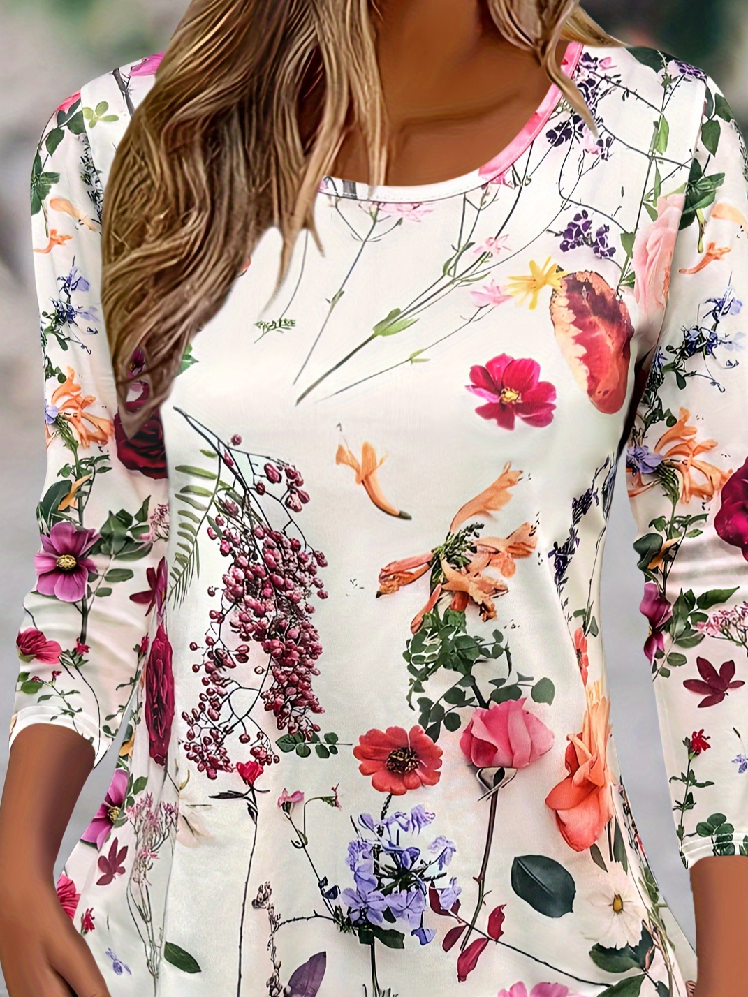 Crew Neck Loose Casual Floral T-Shirt