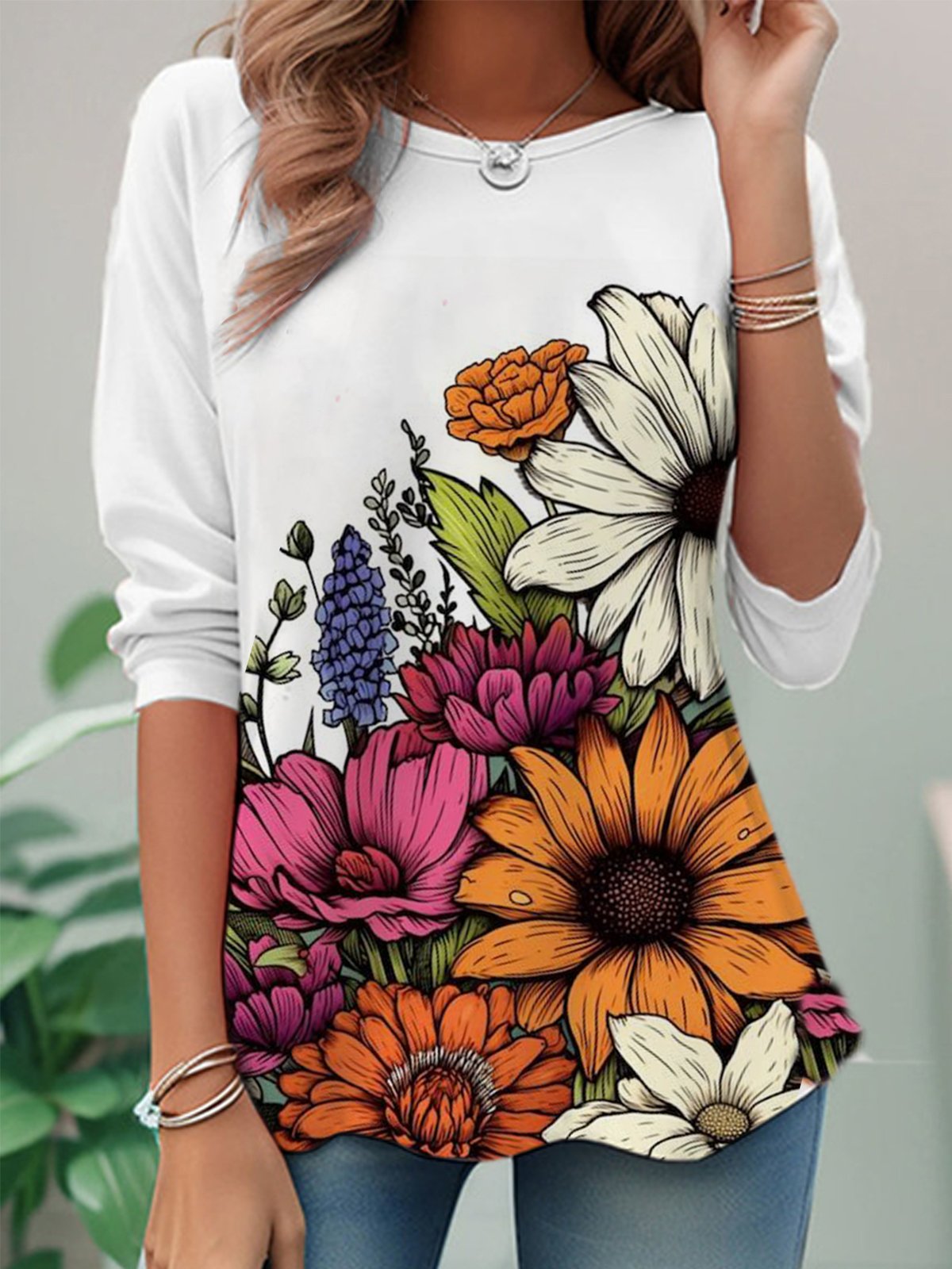 Casual Crew Neck Early Autumn T-Shirt