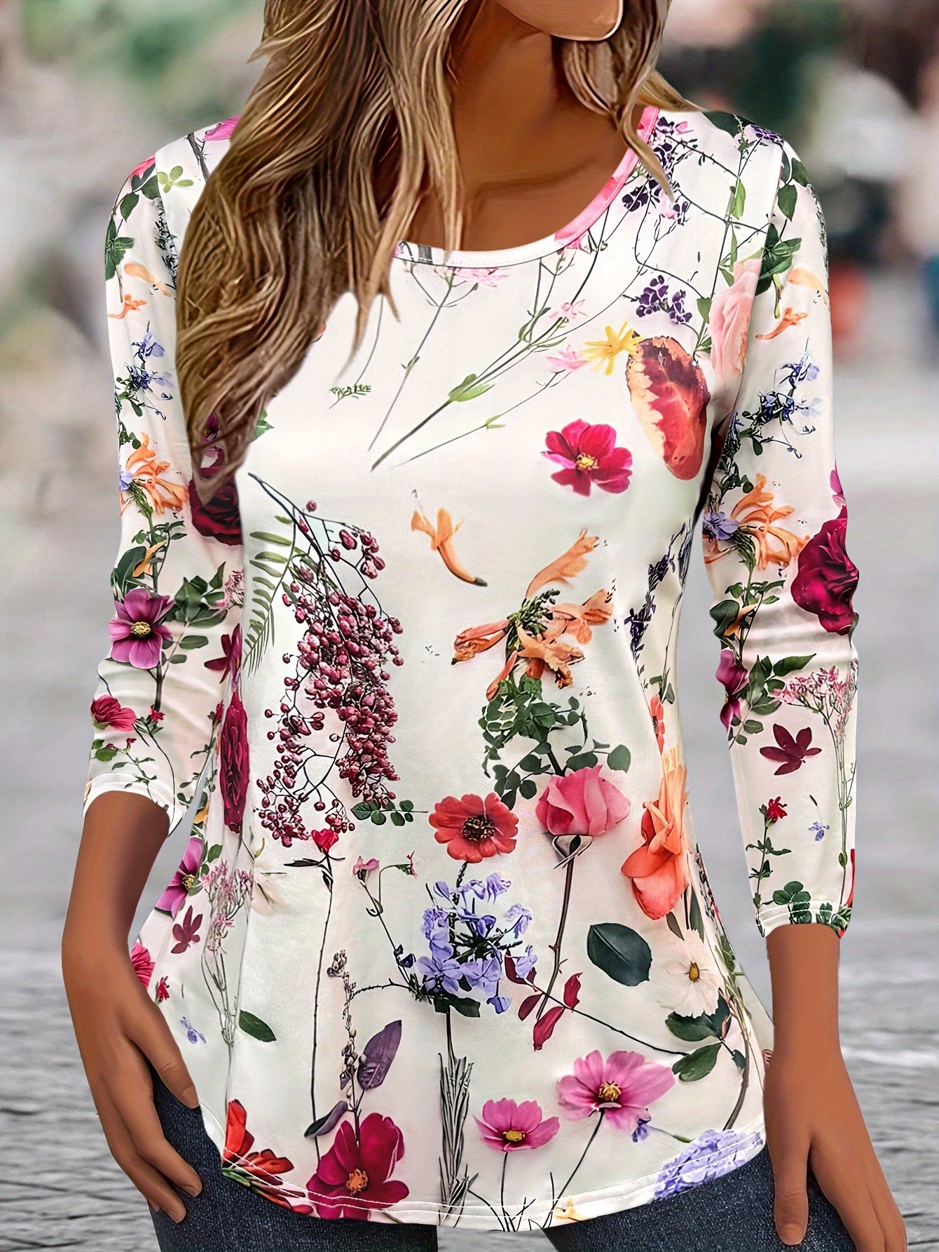 Crew Neck Loose Casual Floral T-Shirt