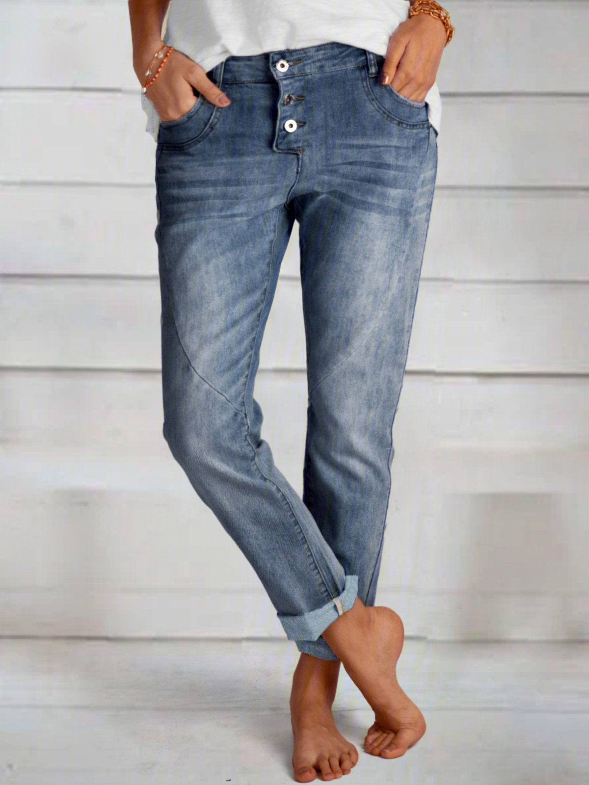 Regular Fit Cotton Blends Casual Denim&jeans