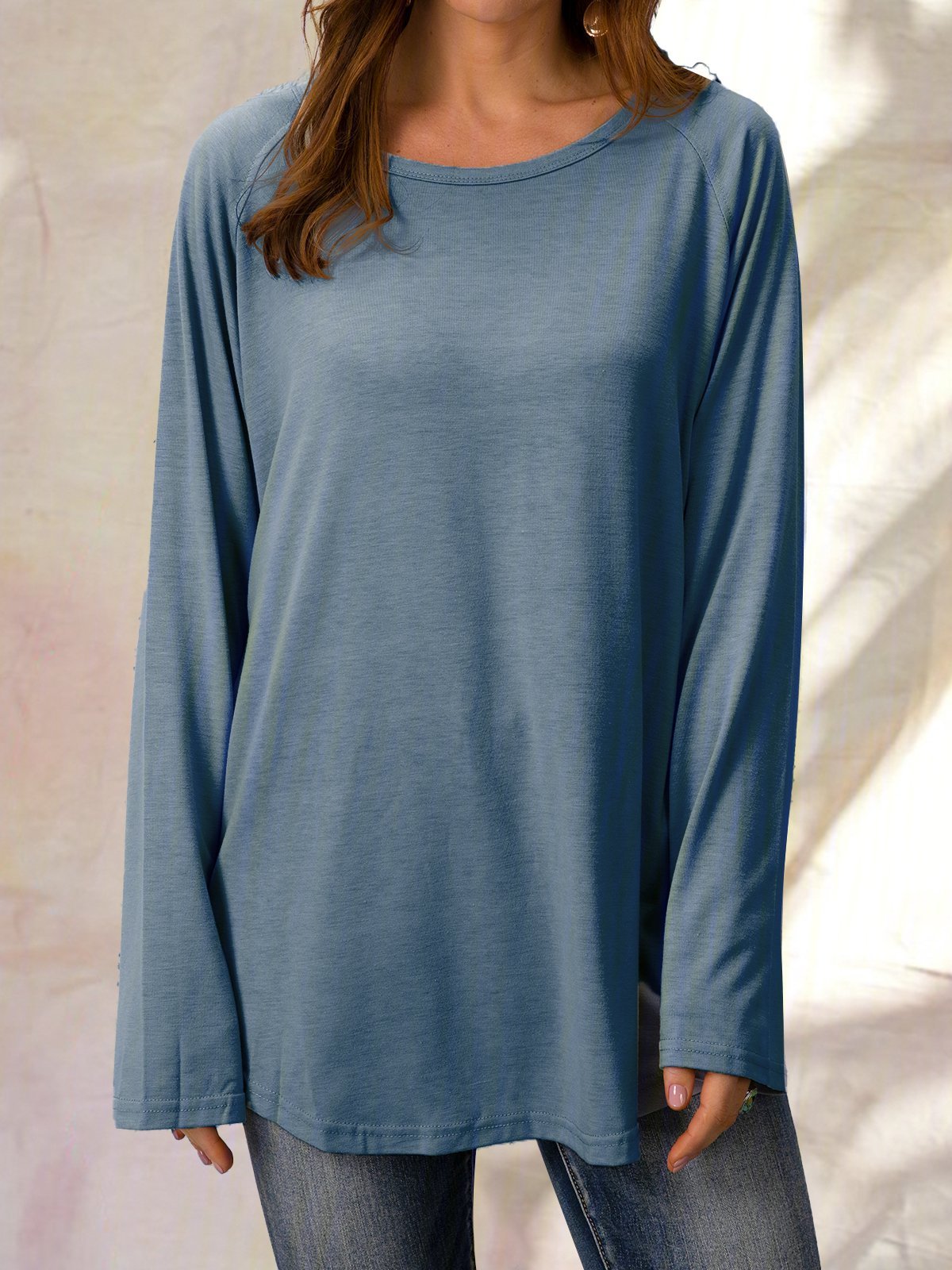 Solid Round Neck Raglan Sleeve Casual Sweatshirt &pullover