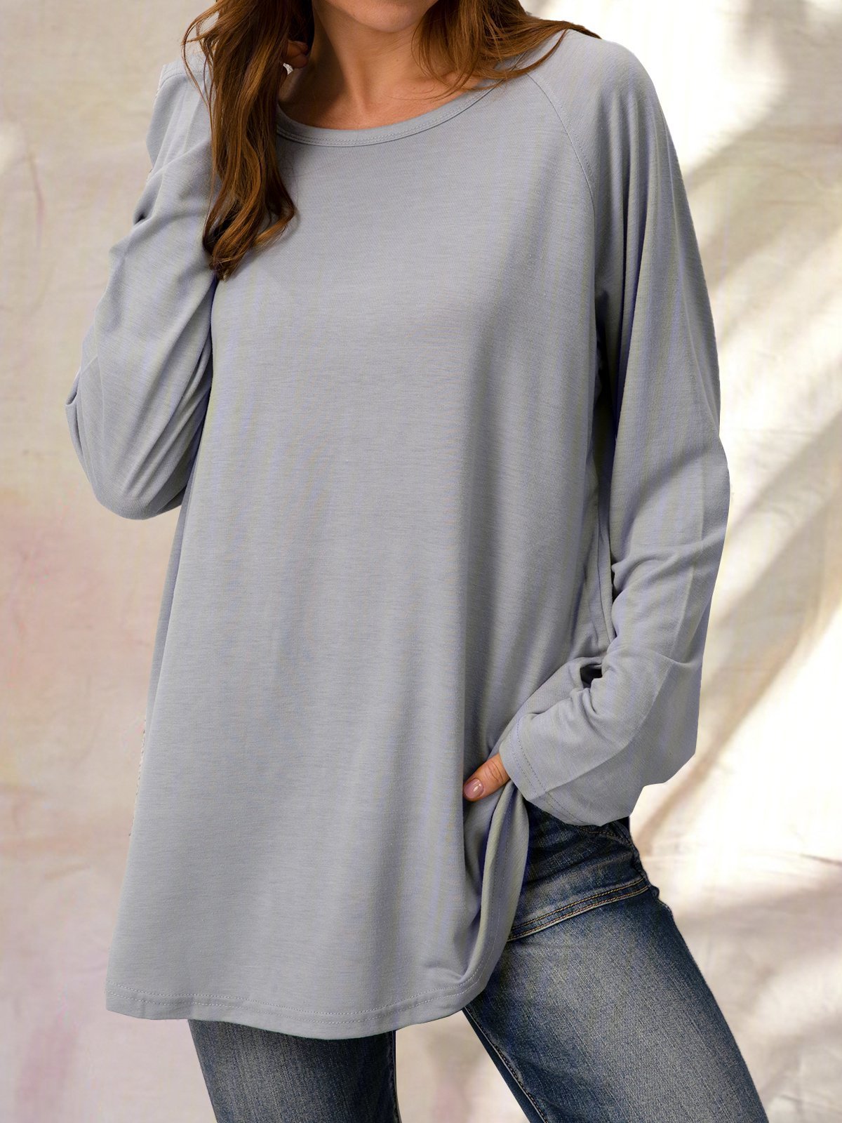 Solid Round Neck Raglan Sleeve Casual Sweatshirt &pullover