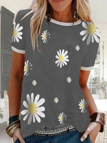 Round Neck Casual Cotton T-shirt