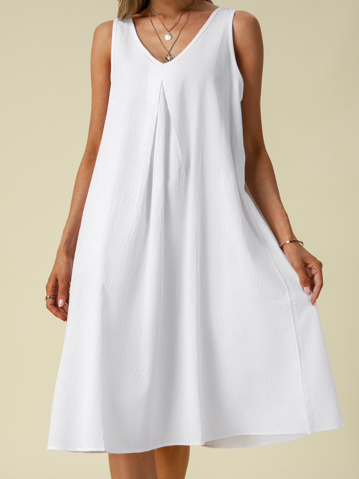 Casual Round Neck Plain Midi