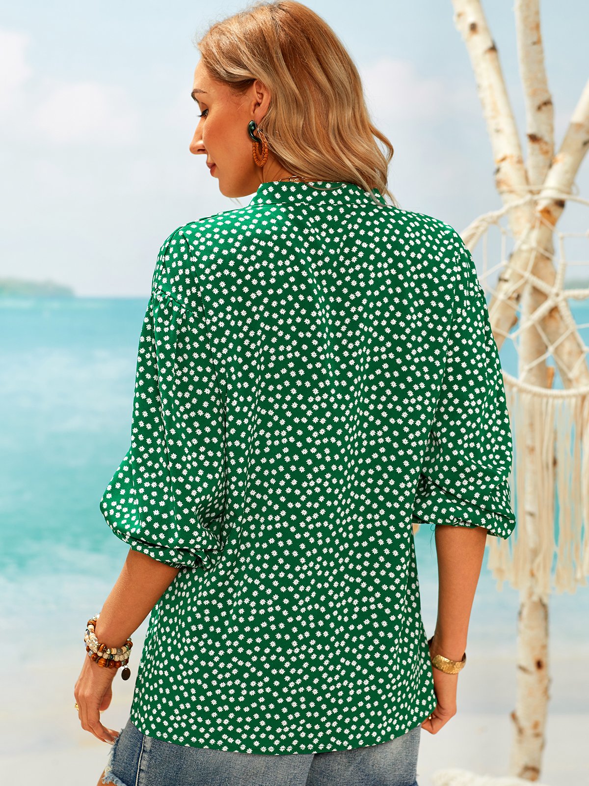 Casual V Neck Half Sleeve Loose Blouses