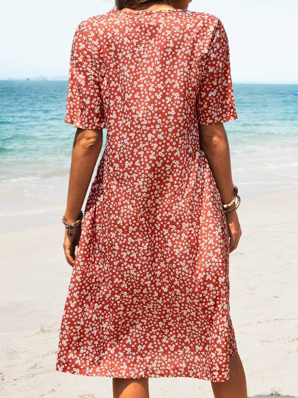 Pockets Round Neck Loosen Midi
