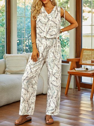Casual Leaf Printed Jumpsuits