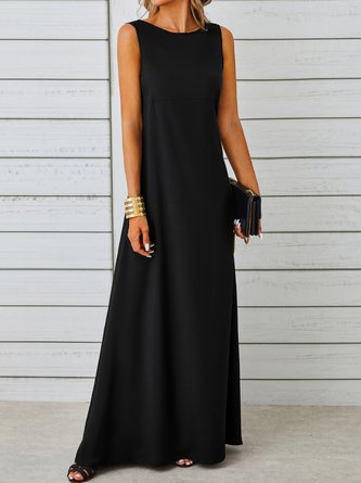 Plain Sleeveless Crew Neck Casual Weaving Dress