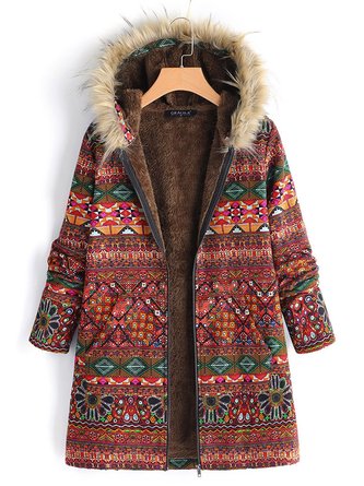 Casual Printed Hooded Coats