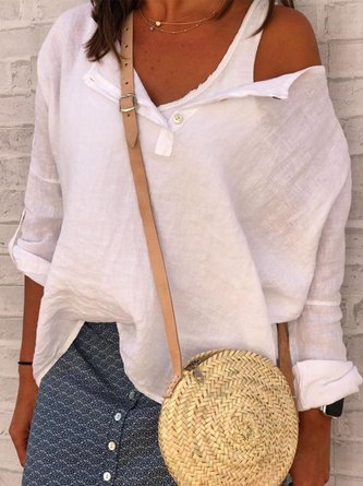Loosen Solid Casual Blouses
