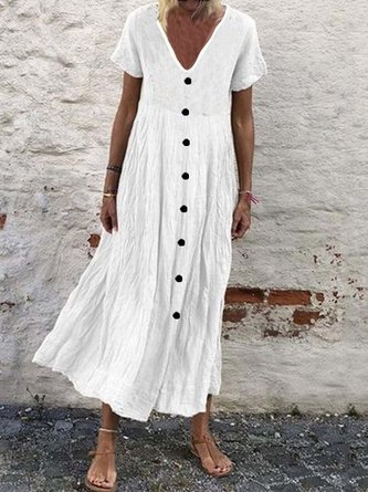 Casual Plain Cotton Boho Dresses