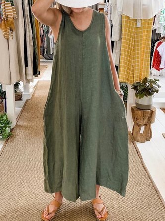 Pockets Casual Round Neck Jumpsuits&rompers