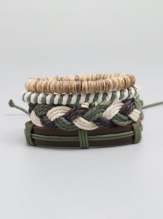 Vintage Braided Pu Bracelet 4 Pieces